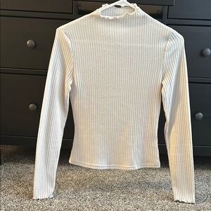 White Ribbed Long Sleeve Top